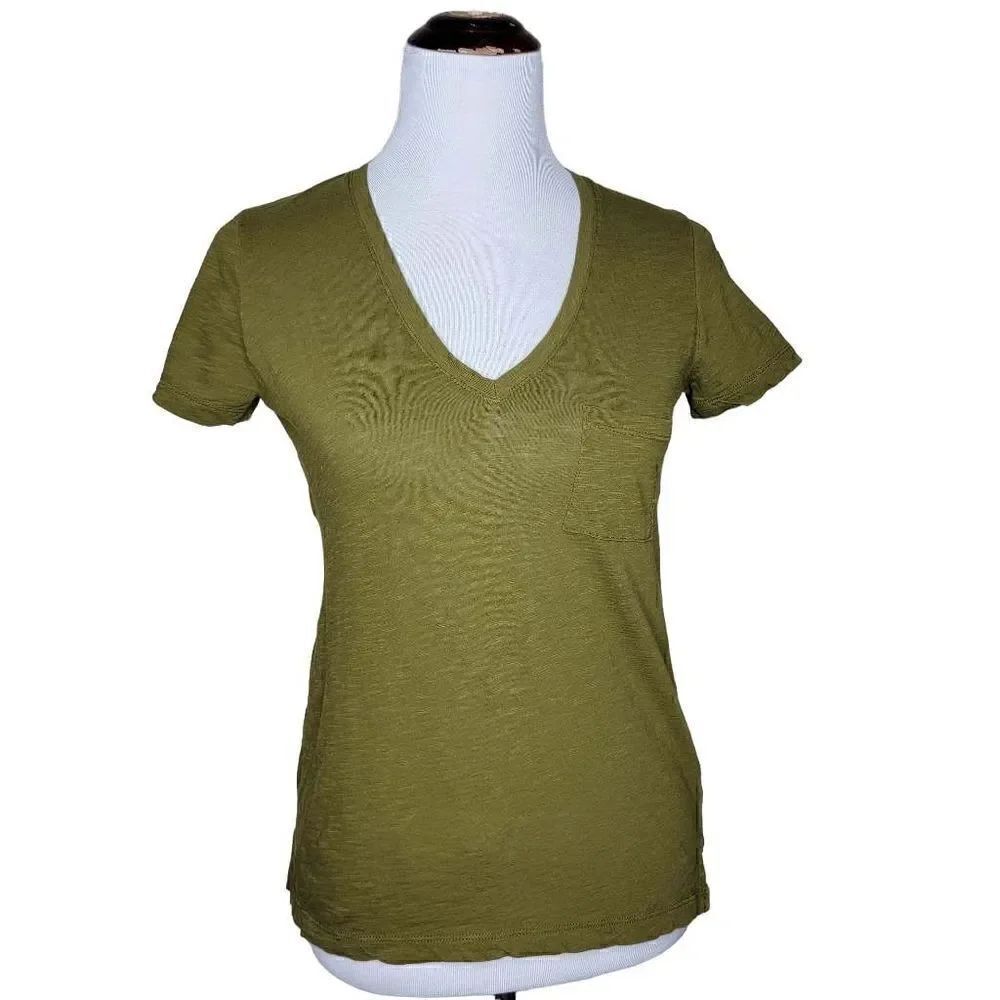 Madewell Cotton V-Neck Short Sleeve Pocket Tee Green Size Small